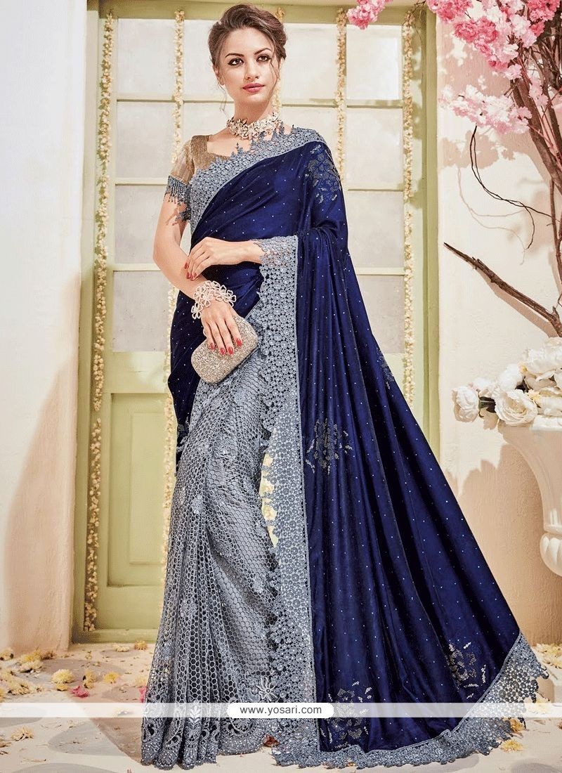 Buy Reception Wear Purple Embroidery Work Fancy Saree Online From Surat  Wholesale Shop.