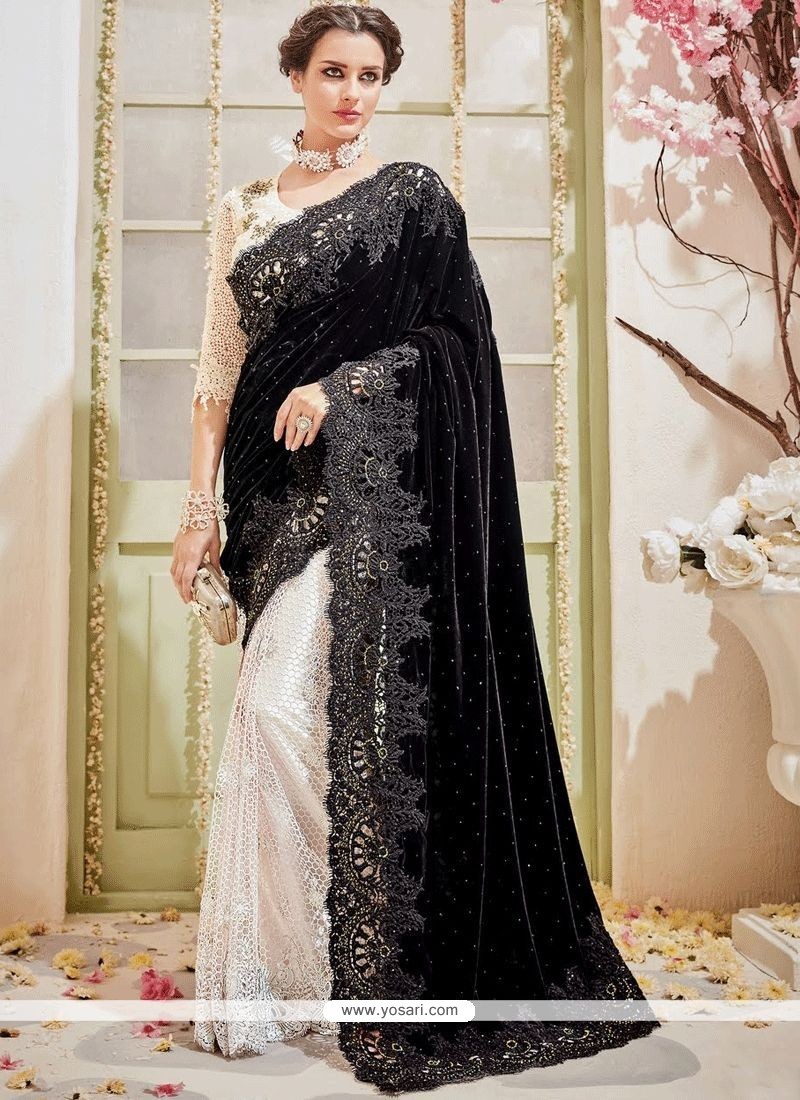 Buy Black And White Resham Work Designer Half N Half Saree | Designer Sarees