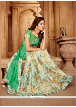 Faux Georgette Green Printed Saree