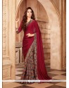 Maroon Print Work Faux Georgette Printed Saree