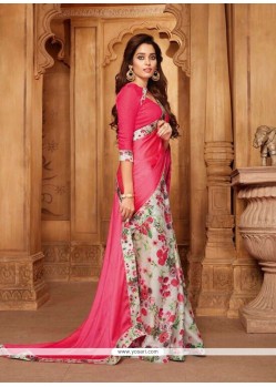 Faux Georgette Pink Print Work Printed Saree