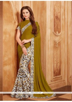 Green Print Work Printed Saree