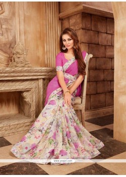 Faux Georgette Pink Print Work Printed Saree