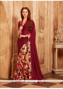 Faux Georgette Maroon Print Work Printed Saree