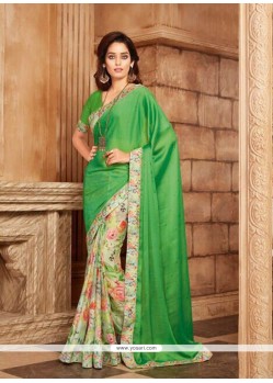 Green Print Work Faux Georgette Printed Saree