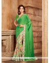 Green Print Work Faux Georgette Printed Saree