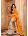 Orange Print Work Printed Saree