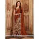 Brown Print Work Faux Georgette Printed Saree