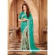 Faux Georgette Sea Green Printed Saree