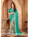 Faux Georgette Sea Green Printed Saree