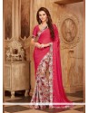 Faux Georgette Hot Pink Print Work Printed Saree