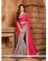 Hot Pink Faux Georgette Printed Saree