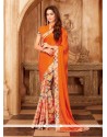 Orange Print Work Printed Saree