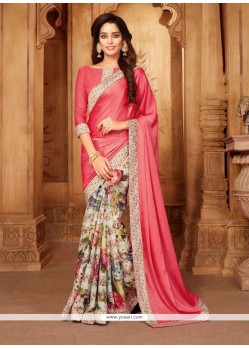 Rose Pink Faux Georgette Printed Saree