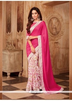 Print Work Hot Pink Faux Georgette Printed Saree