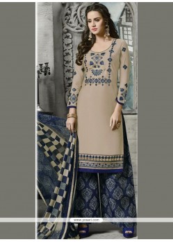 Beige Embroidered Work Palazzo Suit