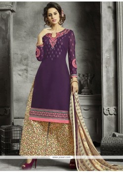 Purple Print Work Palazzo Suit