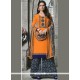 Cotton Orange Embroidered Work Palazzo Suit