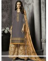 Grey Embroidered Work Palazzo Suit