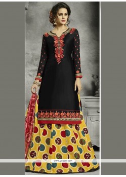 Cotton Black Embroidered Work Palazzo Suit