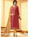 Resham Work Pink Cotton Churidar Designer Suit