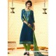 Blue Embroidered Work Churidar Designer Suit