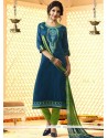 Blue Embroidered Work Churidar Designer Suit