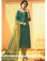 Embroidered Work Cotton Green Churidar Designer Suit