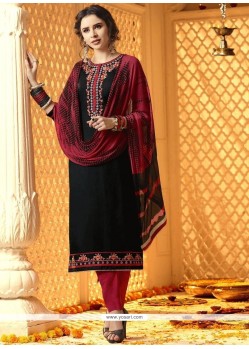 Resham Work Black Jacquard Churidar Designer Suit