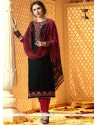 Resham Work Black Jacquard Churidar Designer Suit