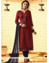 Embroidered Work Cotton Maroon Churidar Designer Suit