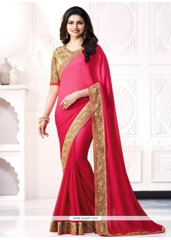 Prachi Desai Patch Border Work Hot Pink Shaded Saree