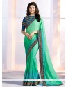 Prachi Desai Blue And Sea Green Faux Georgette Embroidered Work Shaded Saree