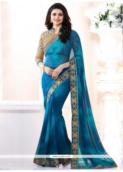 Prachi Desai Blue Faux Georgette Patch Border Work Shaded Saree