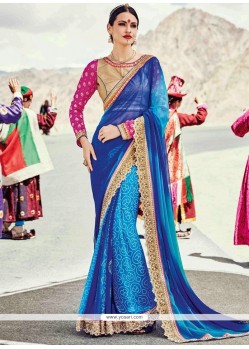 Embroidered Work Blue Shaded Saree