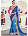 Embroidered Work Blue Shaded Saree