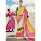 Multi Colour Print Work Faux Georgette Shaded Saree