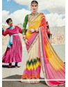 Multi Colour Print Work Faux Georgette Shaded Saree