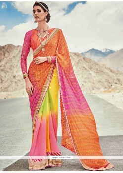 Multi Colour Embroidered Work Faux Georgette Shaded Saree