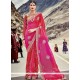 Faux Chiffon Hot Pink And Red Print Work Classic Designer Saree