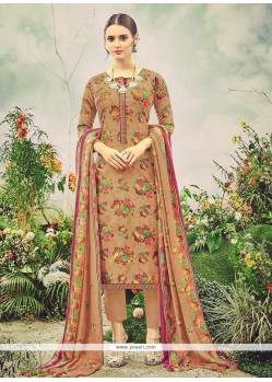 Print Work Pashmina Brown Straight Suit