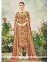 Print Work Pashmina Brown Straight Suit