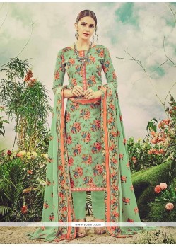 Print Pashmina Straight Suit In Green