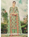 Print Pashmina Straight Suit In Green