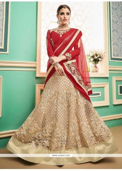 Lace Work Beige Lehenga Choli