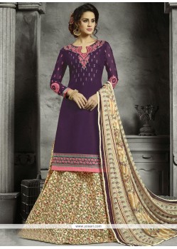 Purple Print Work Cotton Long Choli Lehenga