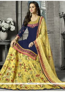 Navy Blue Embroidered Work Long Choli Lehenga