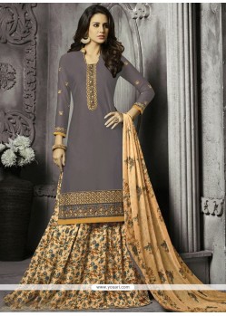 Cotton Grey Print Work Long Choli Lehenga