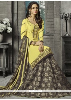 Cotton Yellow Long Choli Lehenga