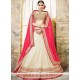 Hot Pink And Off White Lace Work Fancy Fabric Lehenga Choli